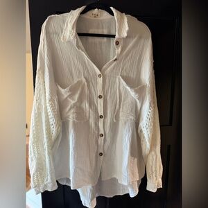 POL Button-Up Gauze Top